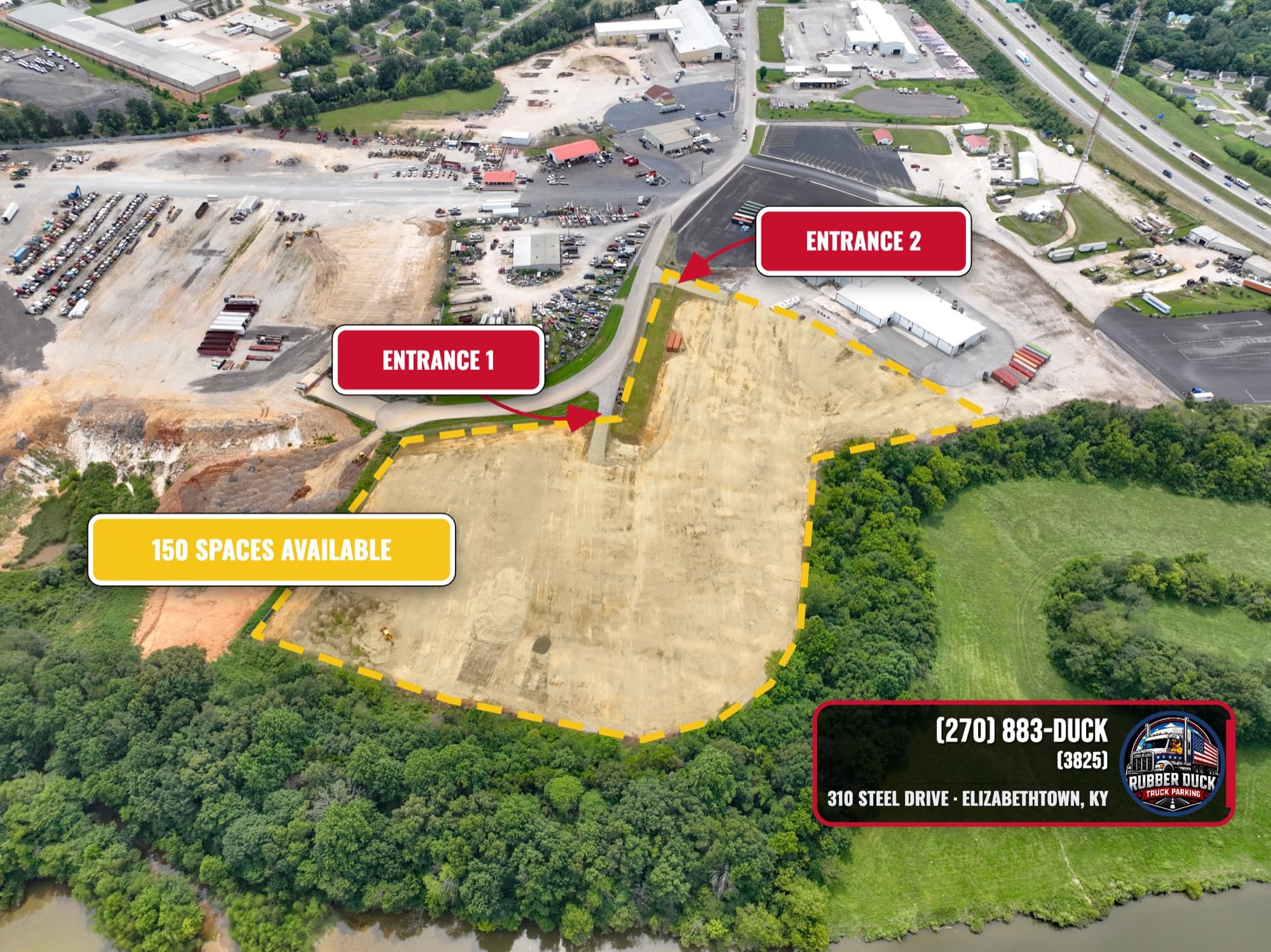 Aerial photo of the Rubber Duck Truck Parking lot in Elizabethtown, KY